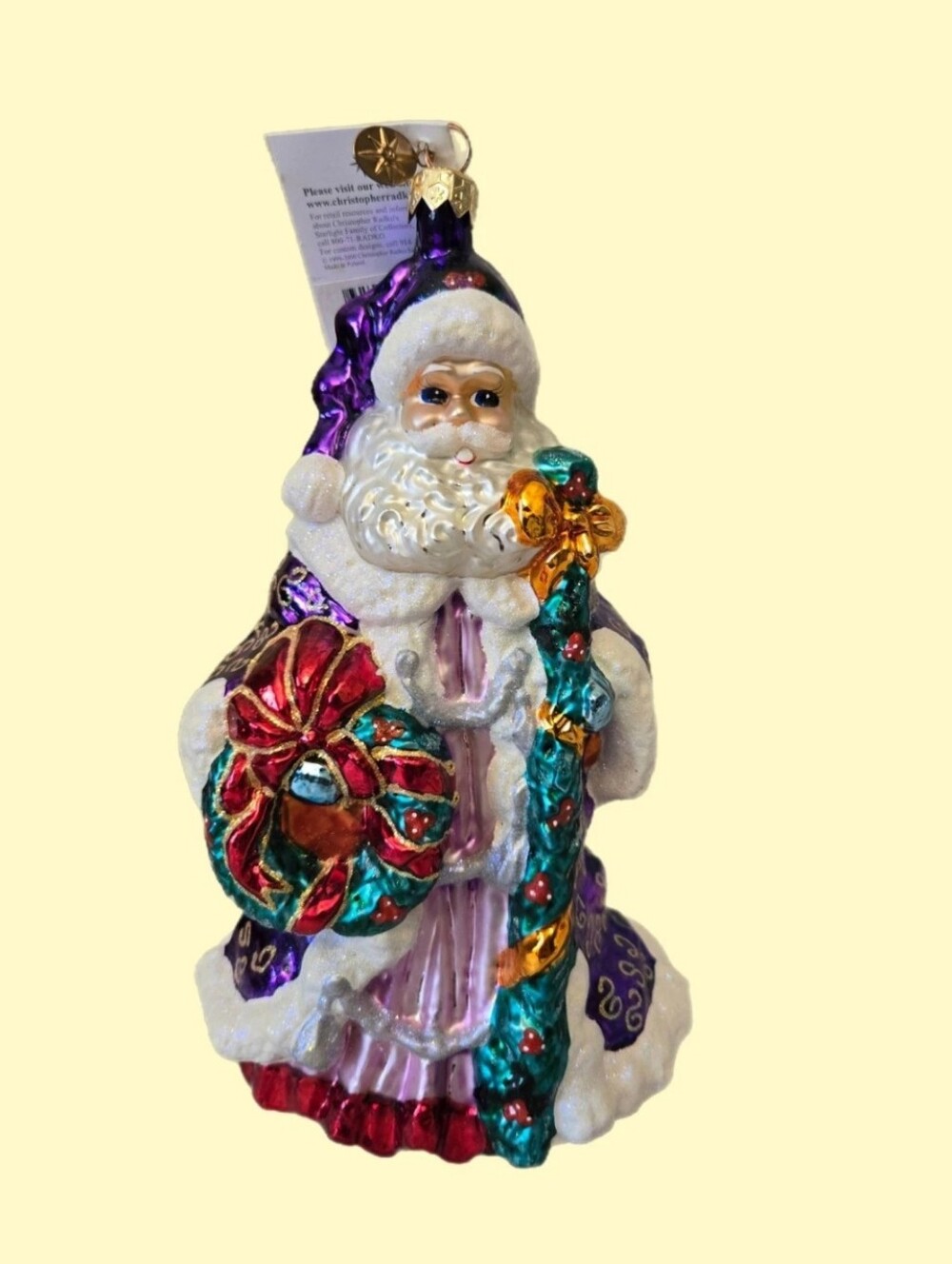 Vintage Christopher Radko Yorkshire Nicholas Ornament 8.5 Tall Purple Robe Santa